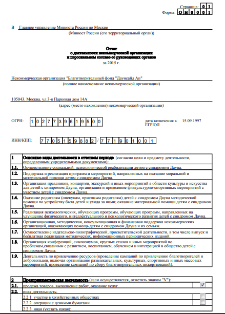 Годовой отчет 2015 года в Минюст РФ (часть 1)